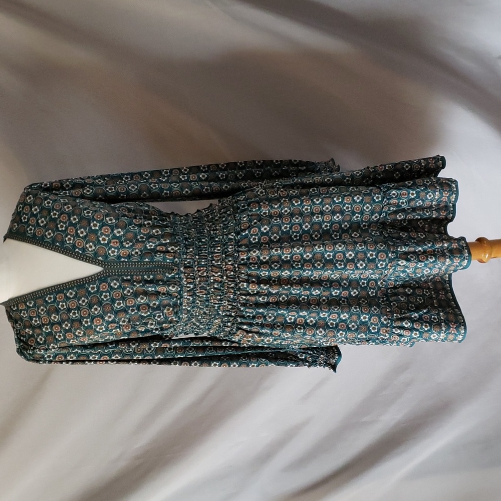 NEW Max Studio Teal Long Sleeve Smocked Fit & Flare Dress